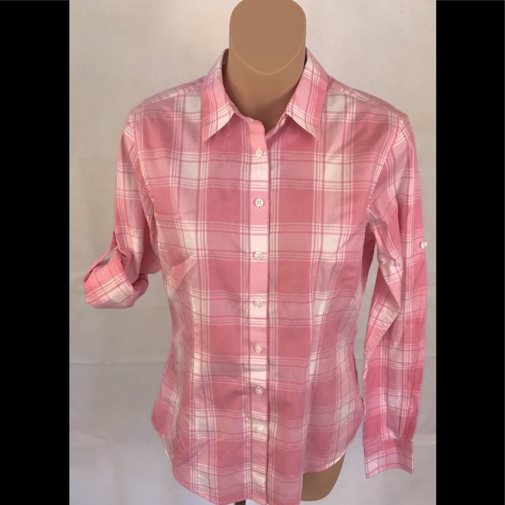 Brooks Brothers Pink White‎ Blouse Button, Size 2